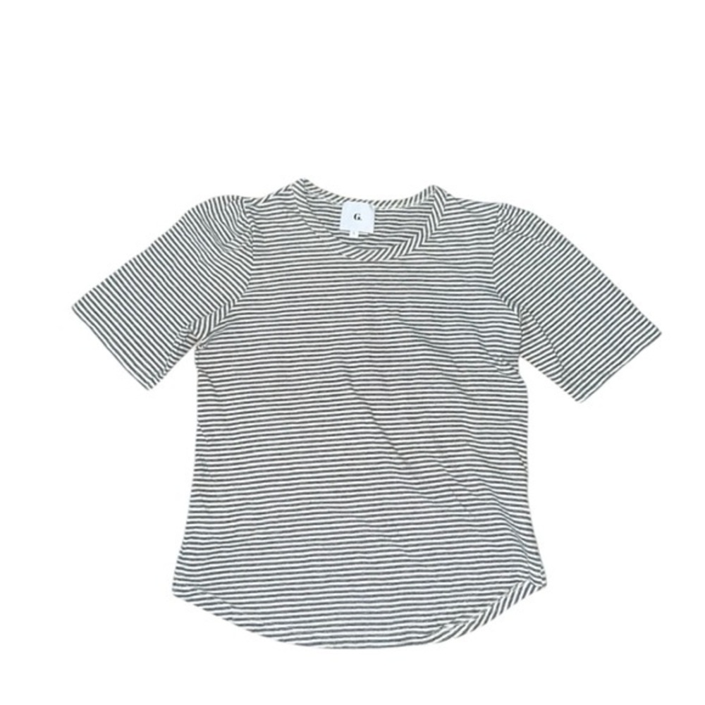 G Label By Goop‎ Cotton & Linen Black Striped Puff Sleeve Tee Shirt Small